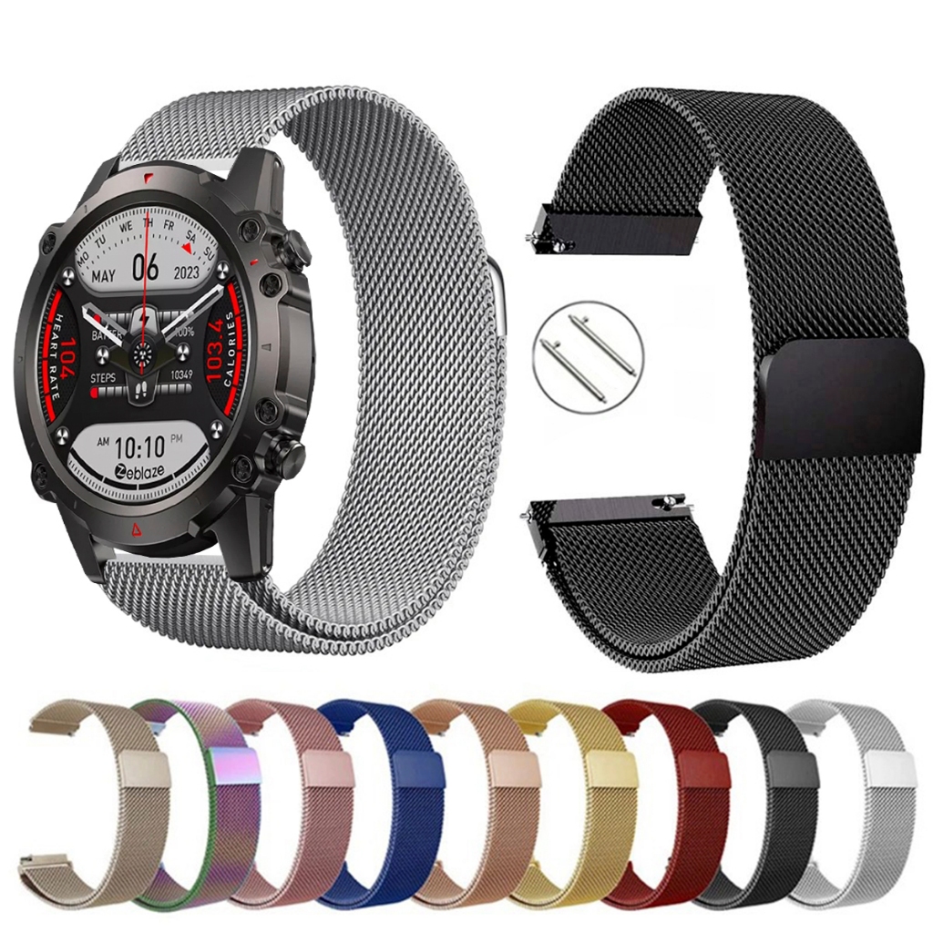 Pulseira de 22mm milanesa aço inox para Smartwatch Zeblaze Vibe 7 Lite de Engate Rapido