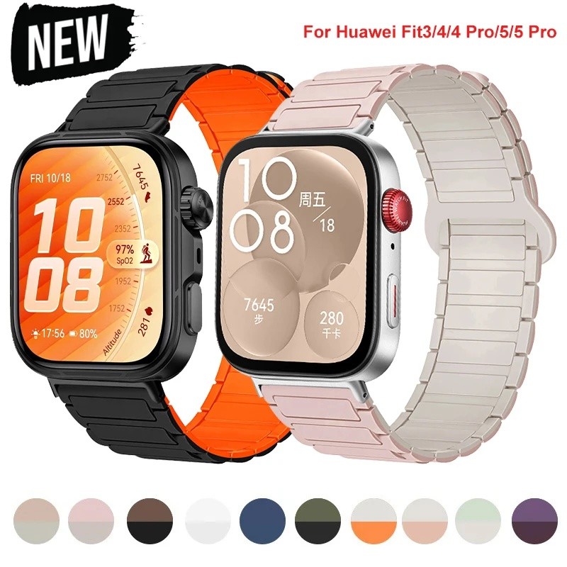 Pulseira Magnética de Silicone para Huawei Watch Fit 5 Pro 4Pro, Pulseira Esportiva para Huawei Fit3/4/4 Pro/5/5 Pro
