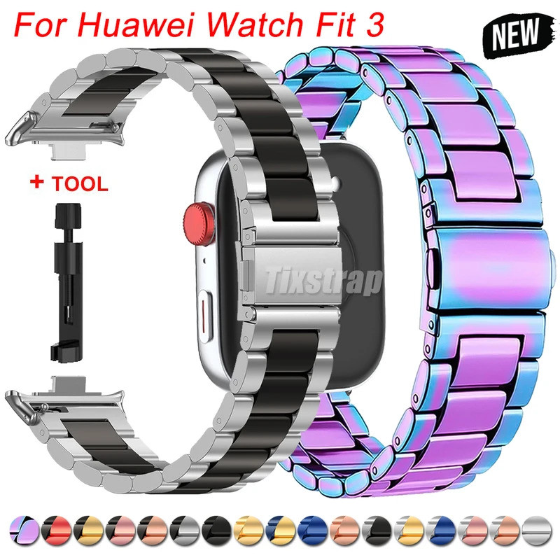 Pulseira de Metal para Relógio Huawei Watch Fit 5 4 3, Pulseira de Aço Inoxidável para Huawei Watch Fit3, Correia de Met
