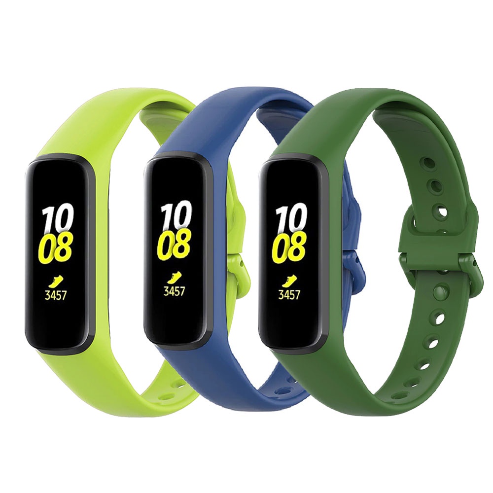 Kit 3 Pulseiras de Silicone para Samsung Galaxy Fit 2 R220 - Verde Militar | Azul Marinho | Verde Limão