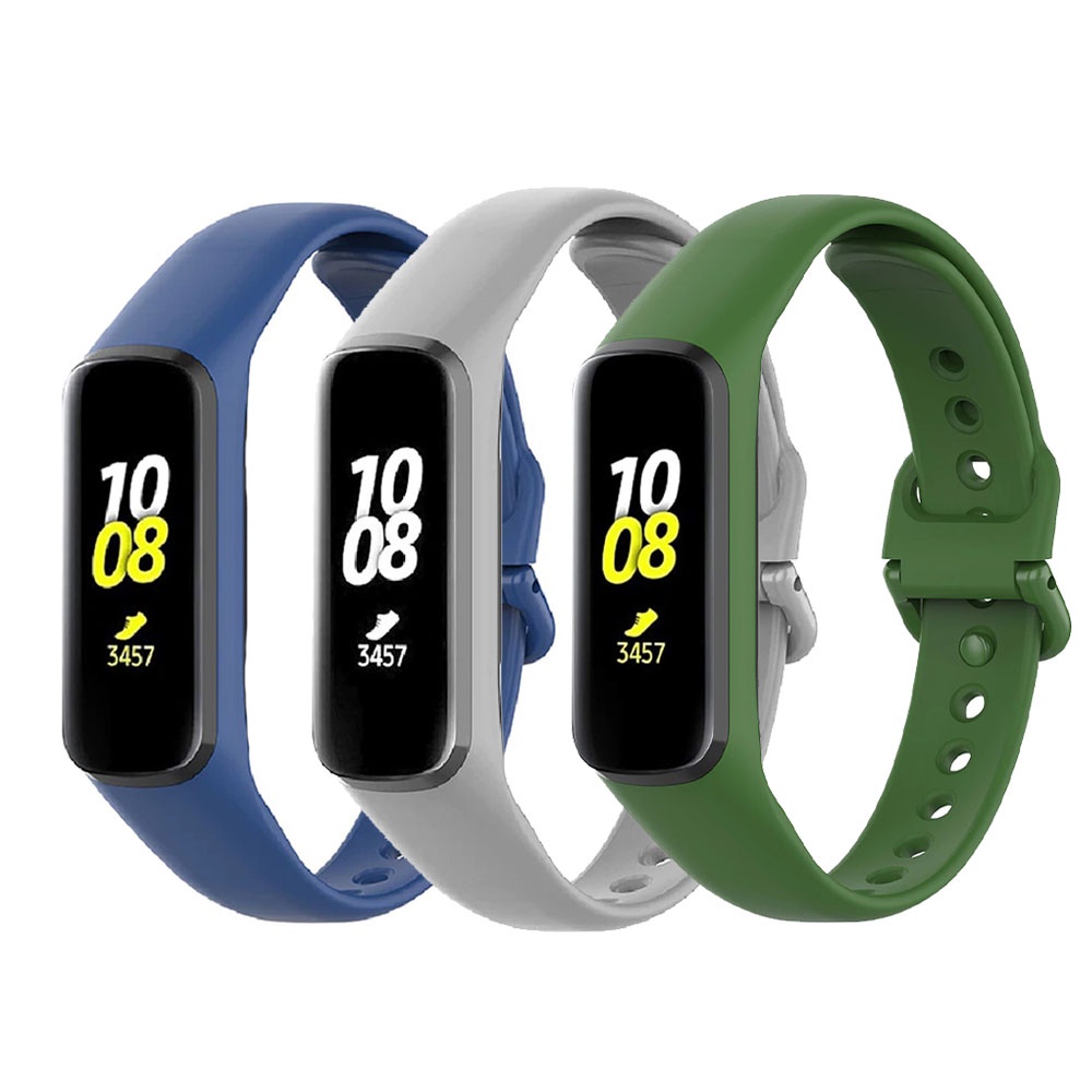 Kit 3 Pulseiras Silicone Samsung Galayx Fit 2 R220 - Verde Militar | Cinza | Azul Marinho