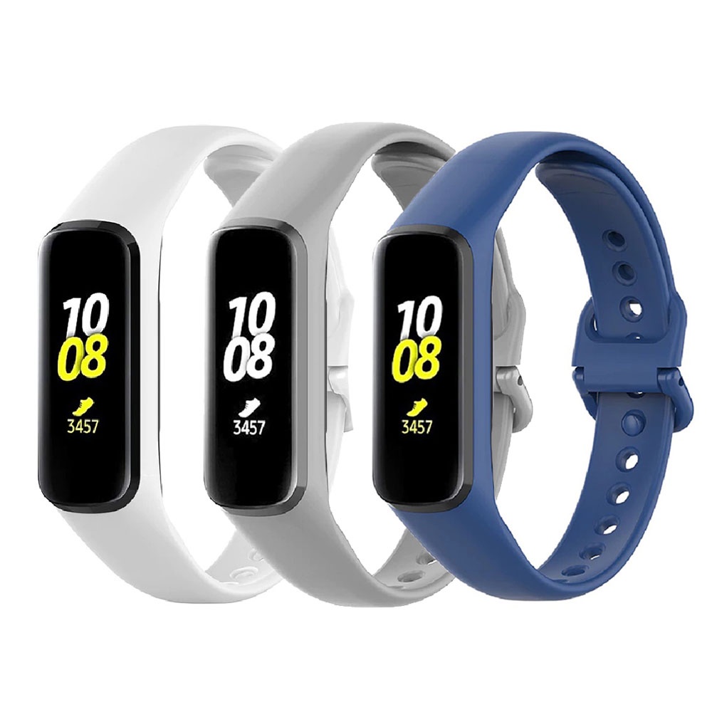 Kit 3 Pulseiras de Silicone para Samsung Galaxy Fit 2 R220 - Azul Marinho | Cinza | Branco