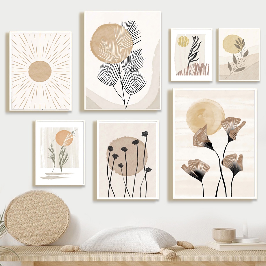Quadro Boho Leaves Abstract, Sun, Flores, Planta, Natureza, Nordic Posters, Impressões, Wall Pictures, Living Room Decor
