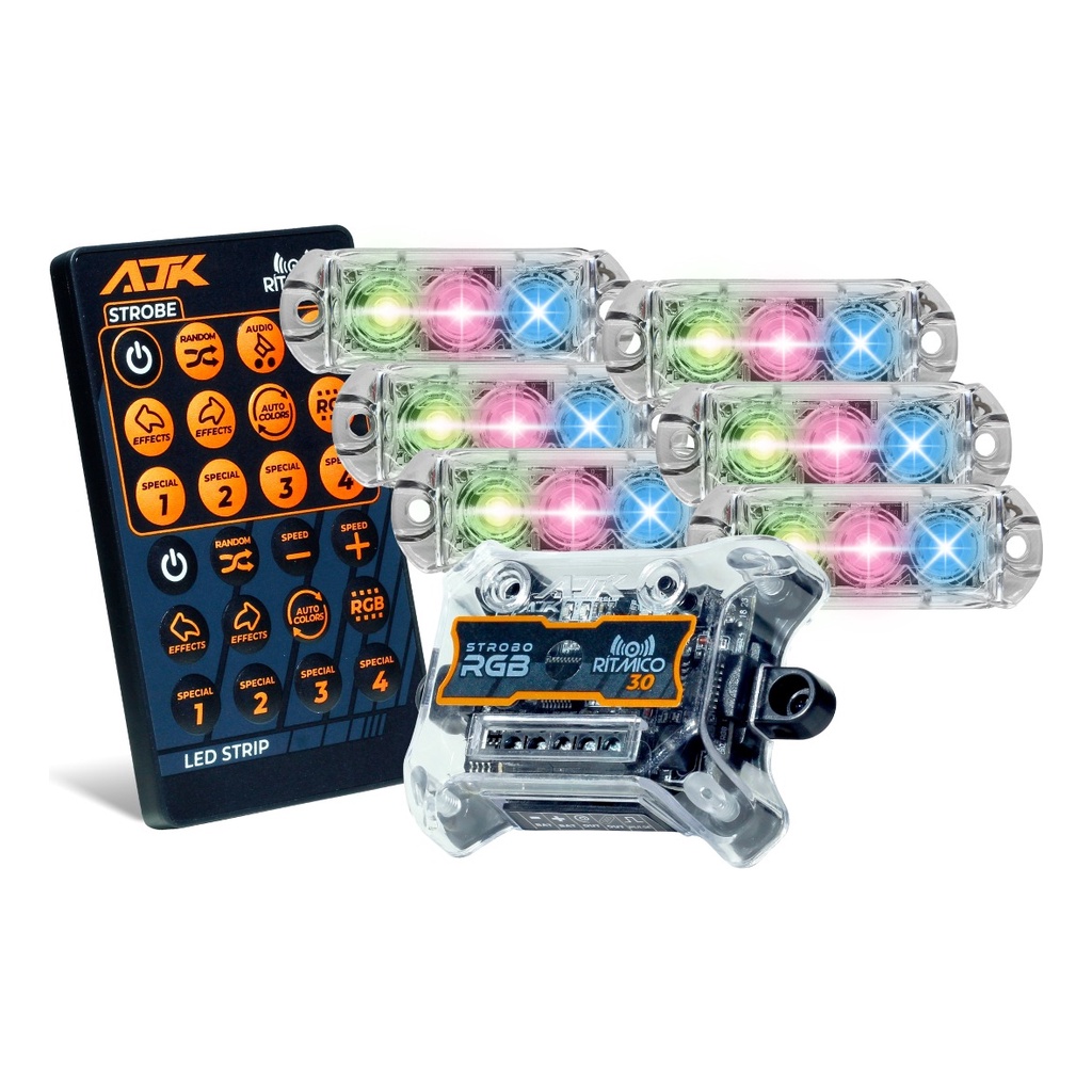 Kit Strobo AJK RGB Rítmico 3.0 + 6 Faróis 6W