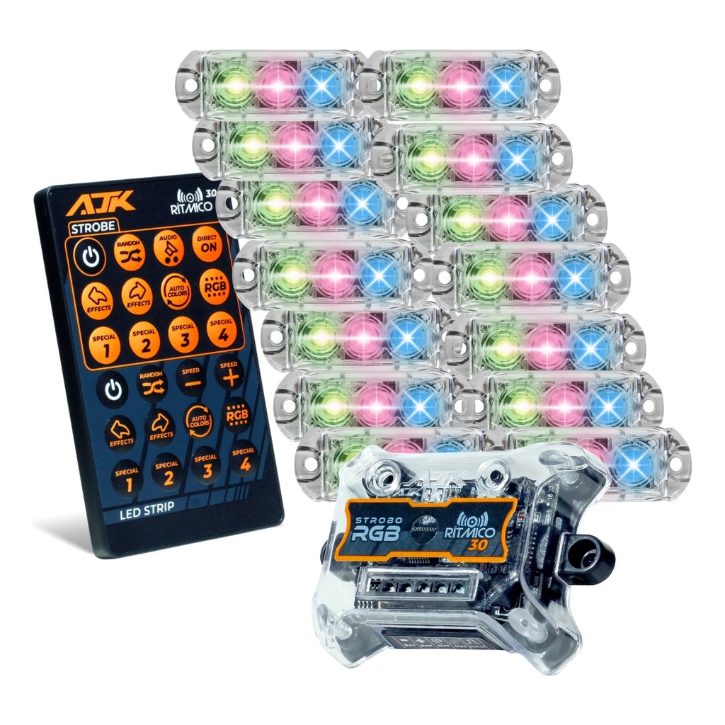 Kit Strobo AJK RGB Rítmico 3.0 + 20 Faróis 6W