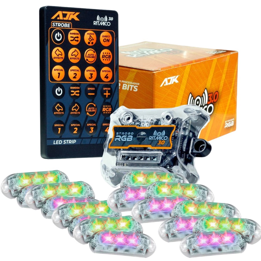 Kit Strobo AJK RGB Rítmico 3.0 + 28 Faróis 6W