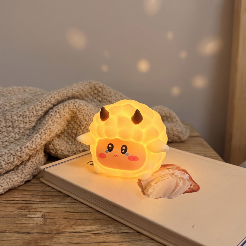 Cute Lamb Night Light Soft Led Bedside Lamp Sheep for Kids Bedroom Battery Operated Nursery Warm Glow Nightstand for Chi