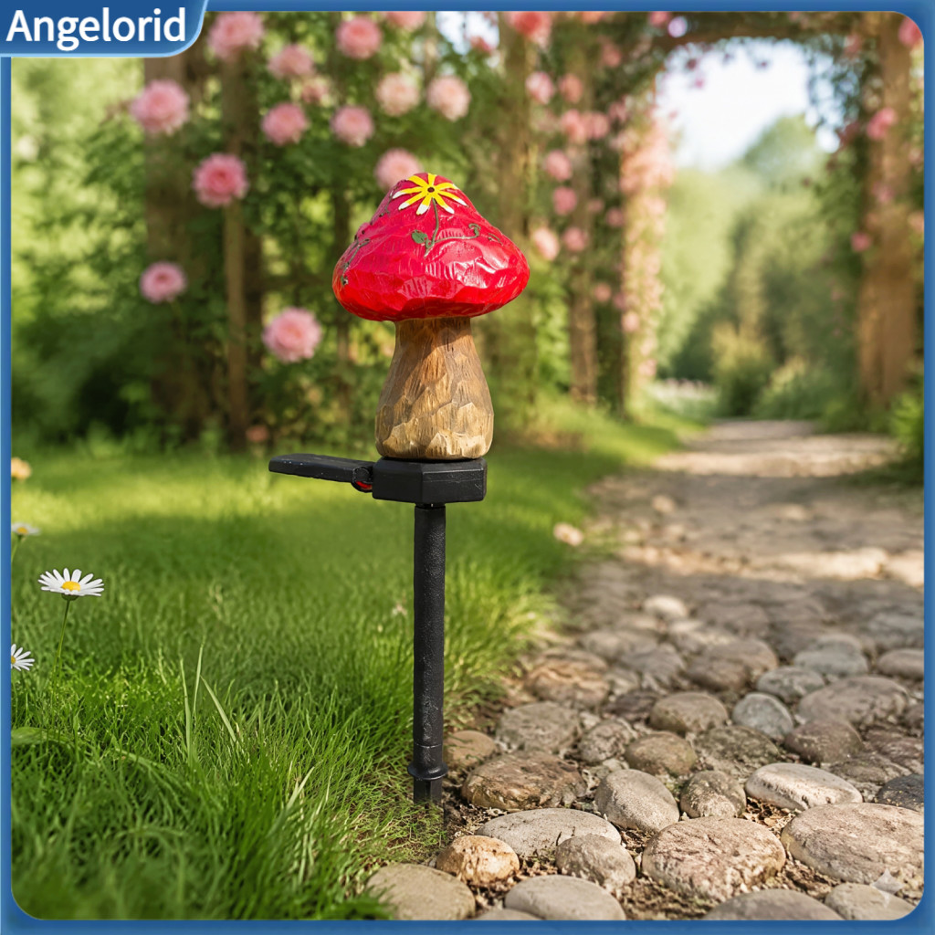 Patio Lawn Path Illumination Outdoor Solar Mushroom Lights Garden Stake Light Waterproof Resin Fairy Lamp with Warm Glow