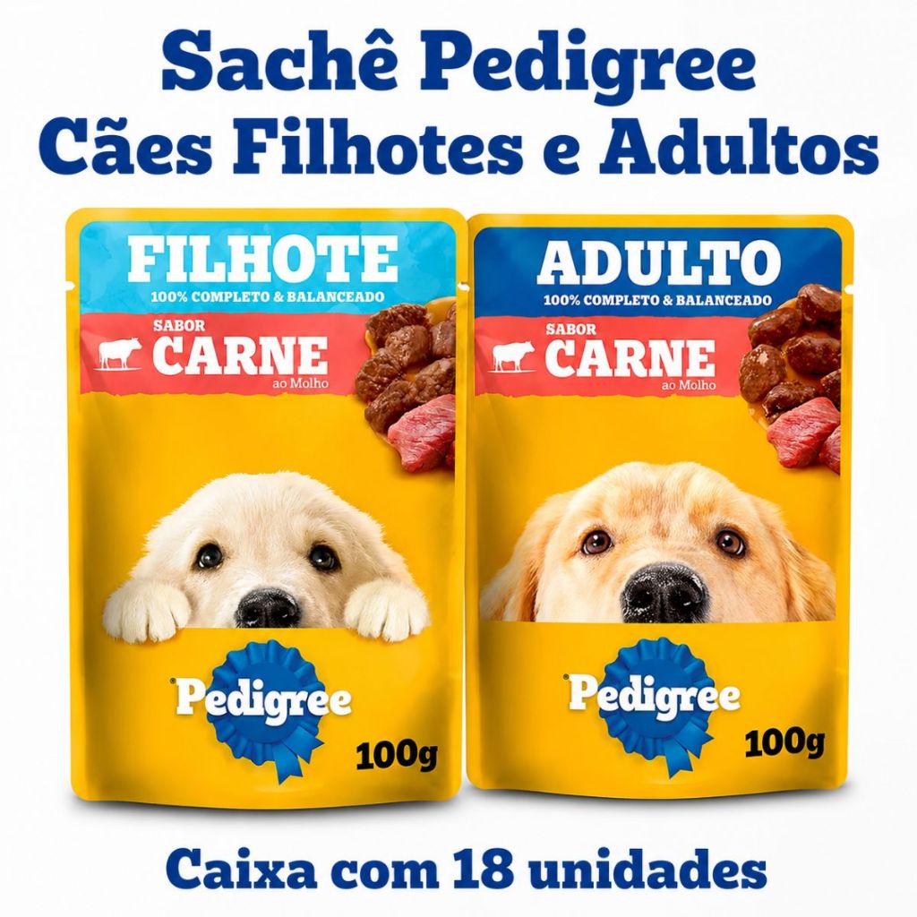 Pack 18Un Ração Úmida Pedigree Cães RMG Sabor Carne -Sachê