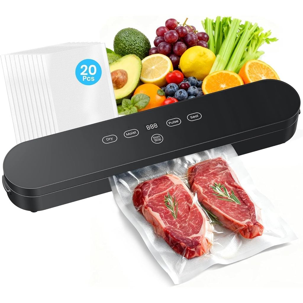 Seladora a Vácuo para Alimentos 75kPa, Máquina Seladora de Alimentos 4 em 1 com Temporizador Digital |   Seladora a Vácu