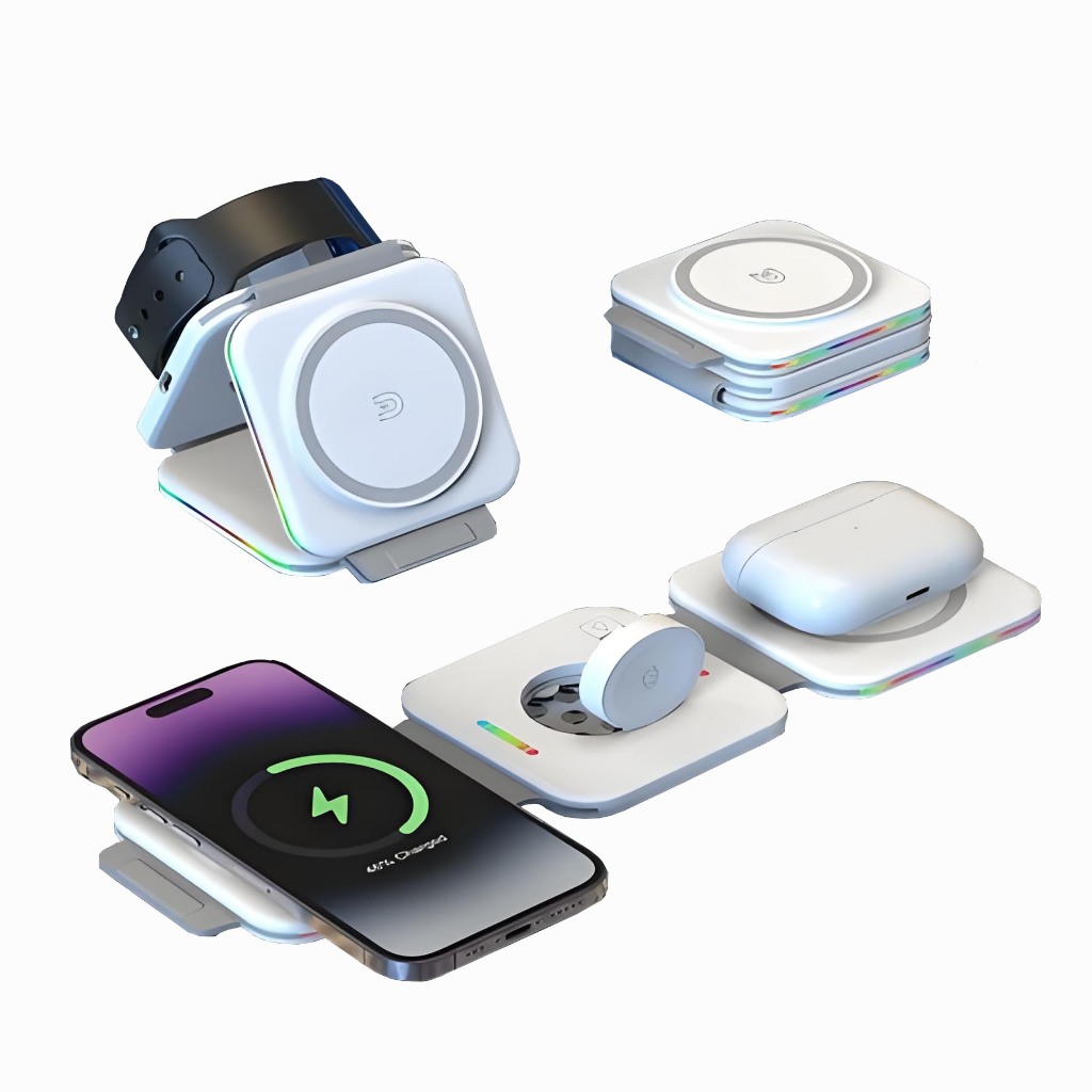 Carregador 3 em 1 Magsafe Dobrável - Com Fio, Compatível com iPhone, AirPods e Apple Watch J9