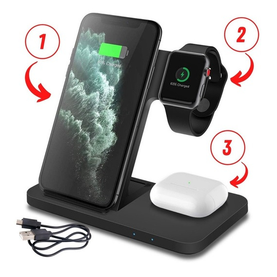 Base De Carregamento Indução 3 Em 1 Para iPhone Watch Airpod