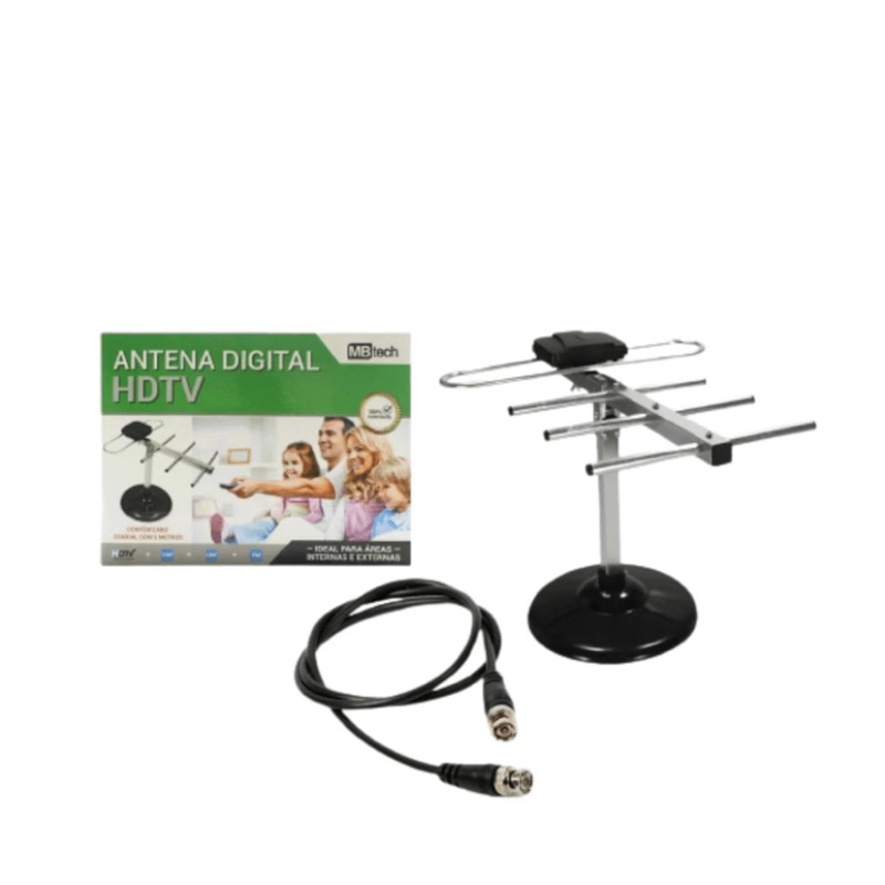 Antena digital televisão hd tv interna e externa fio 5,0 metros base vhf uhf fm GB54473