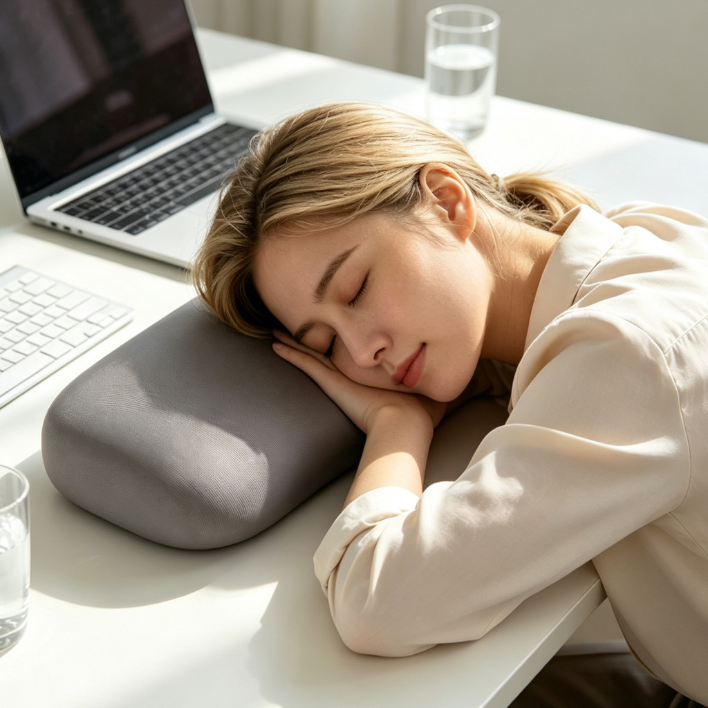 Ice Silk Nap Pillow with Ergonomic Head Neck Support Memory Foam or Sponge Cushion Breathable Fabric Cover – Perfect f