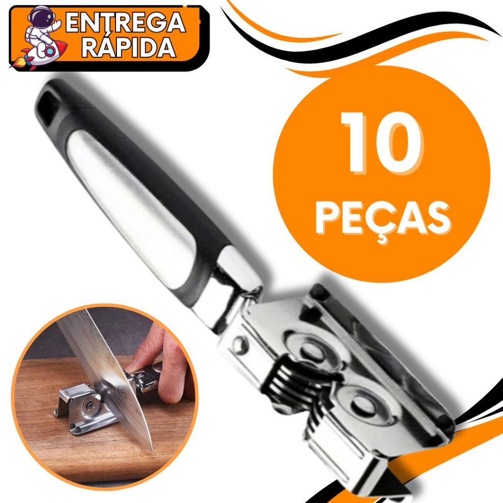 KIT 10 Afiador Amola Afia Faca Tesoura Canivete Aço Inox Resistente Casa Cozinha Restaurante Bar Profissional