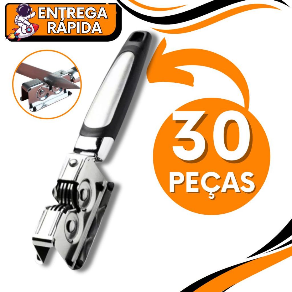 KIT 30 Afiador Amolador Faca Tesoura Canivete 3 Laminas Profissional Inox Resistente para Casa Cozinha Restaurante Bar