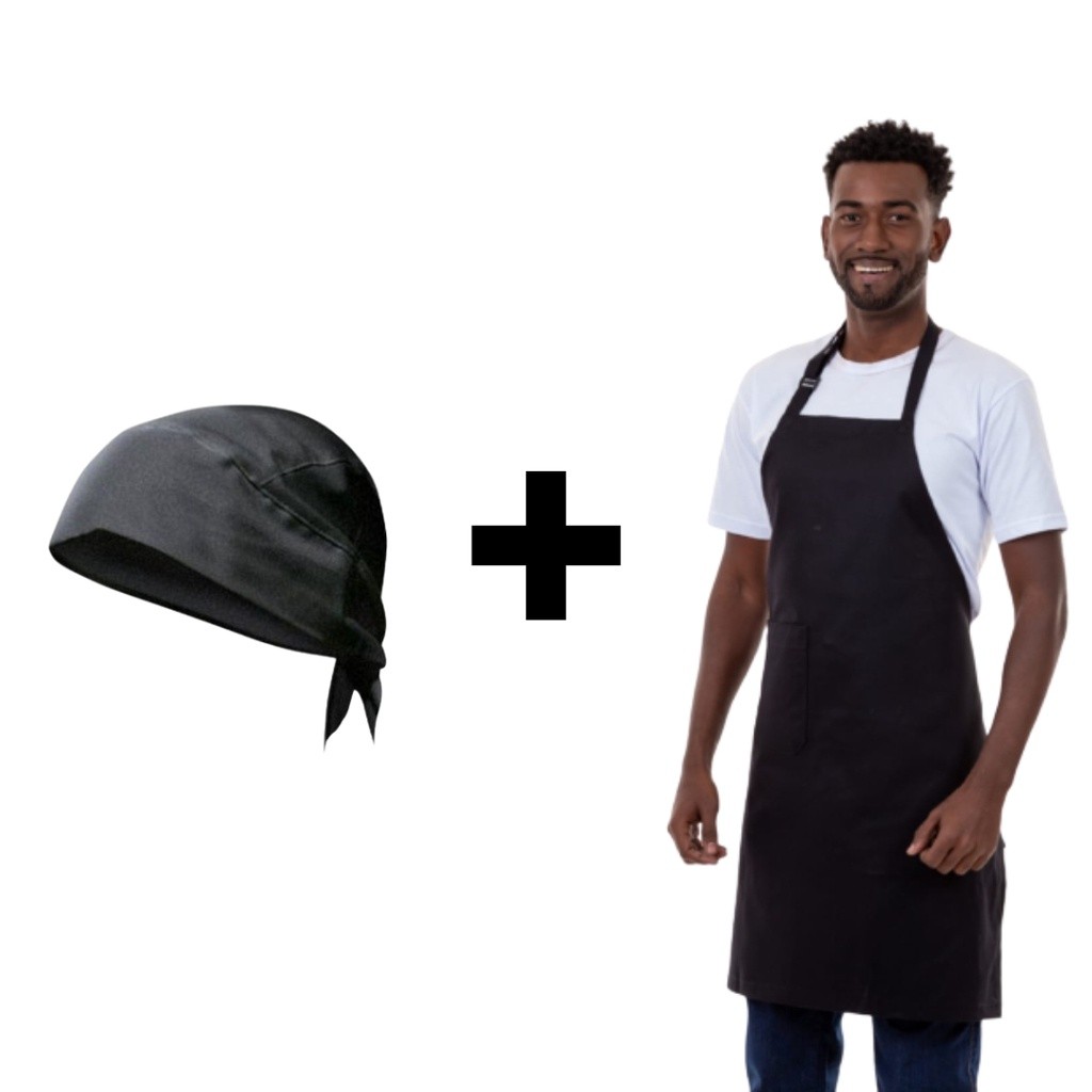 Kit Avental e Touca de Cozinha Vestimenta Culinária Oxford Bar Restaurante Padaria
