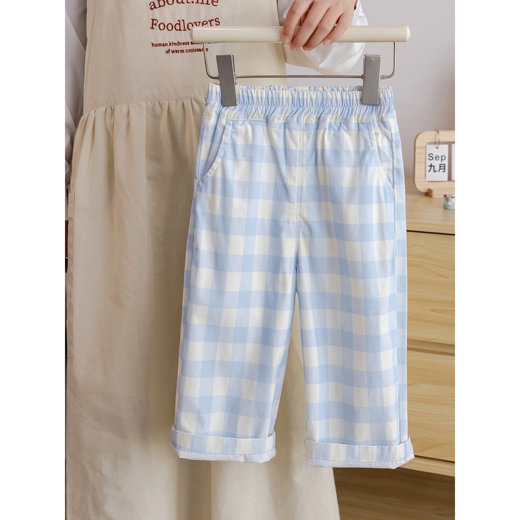 Crianças meninas doce primavera calças xadrez novo estilo calças retas bebê menina primavera exterior Wear All-Match cal