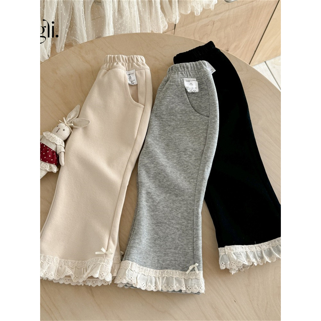 Meninas calças largas primavera outono 2026 novo estilo moda rendas calças casuais bebê menina confortável All-Match cal