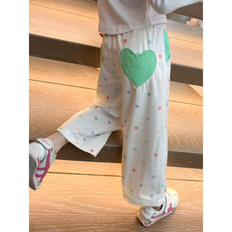 Bebê calças finas 2025 primavera outono novo estilo menina colorido amor Casual calças de perna larga moda All-Match cal