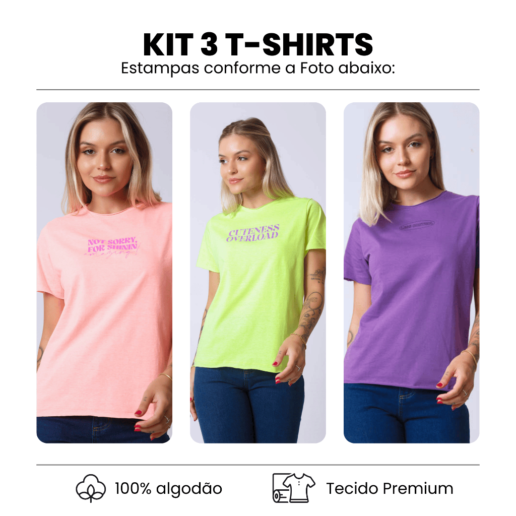 Kit 3 Blusas Femininas Estampadas Algodão Casual Verão KIT002- C21