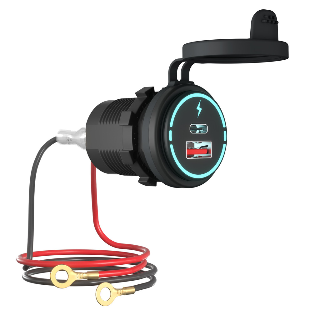 emlybr 12V-24V Carregador De Carro QC3.0 Carregamento Rápido USB E PD Porta Dupla Para Motocicletas , Bicicletas De Prai