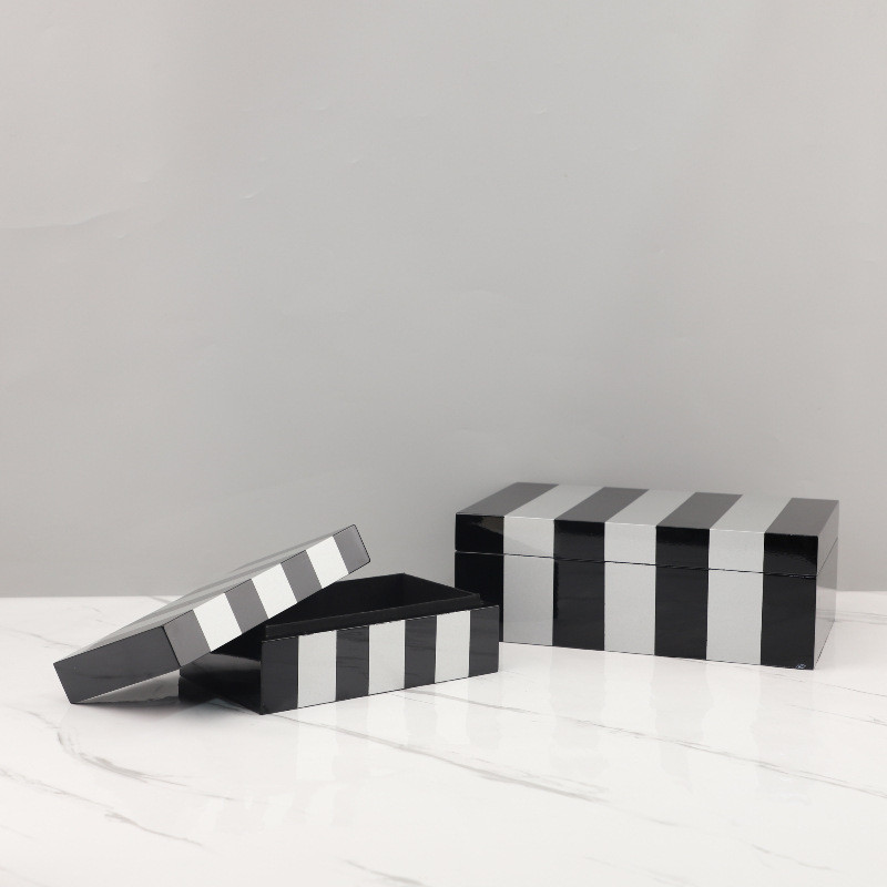 T7TQ European-style, light luxury, solid wood, lacquered, striped jewelry box, decorative box, and ornament for bedroom,