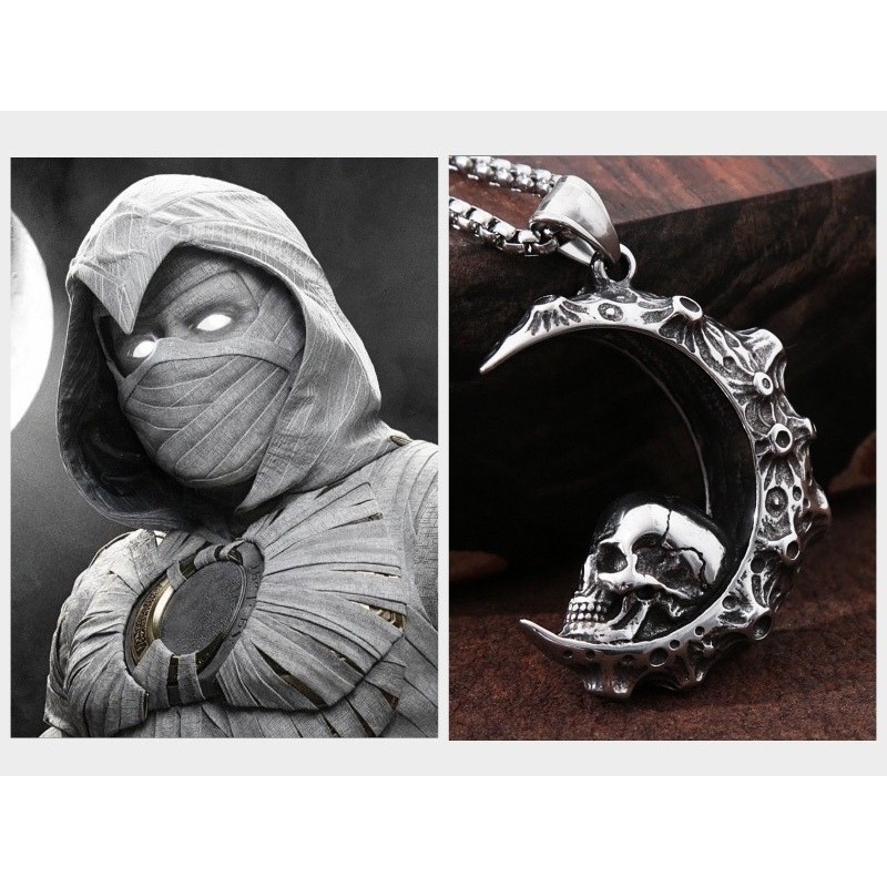Pingente Aço Inox Com Corrente Cavaleiro Da Lua Moon Knight Rock Moto Mc