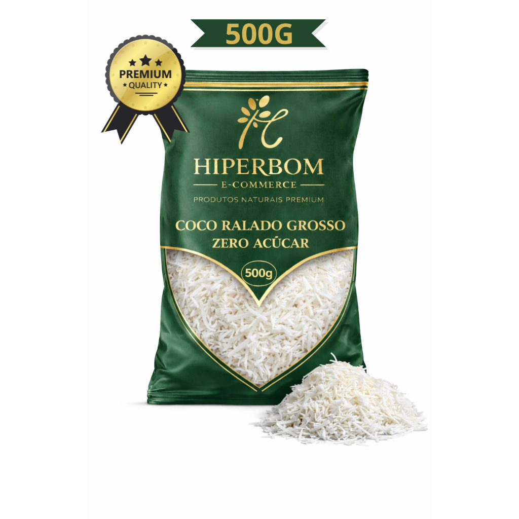 Coco Ralado Flocos Grosso Sem Açucar Branco Premium Natural 500g