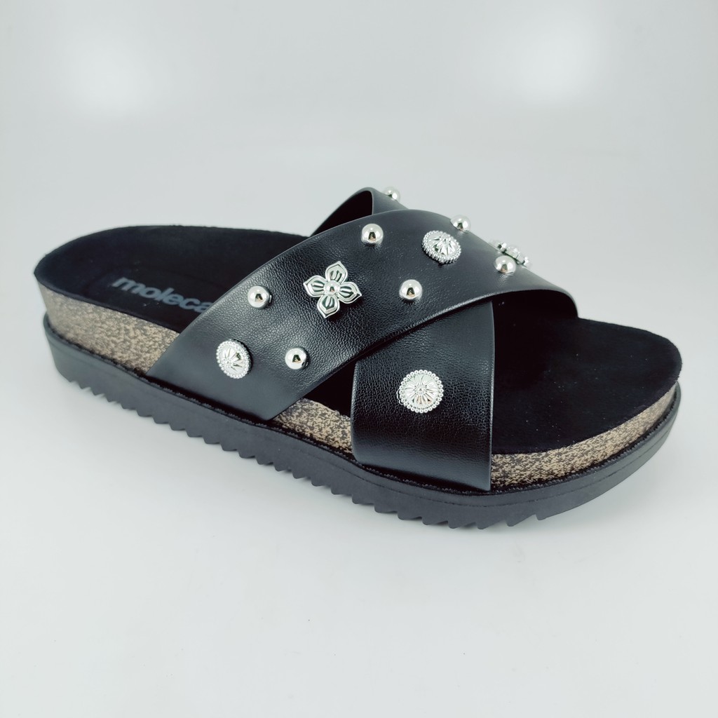 Sandália Tamanco Com Detalhes Dourados Slide Feminina Moleca 5500.112