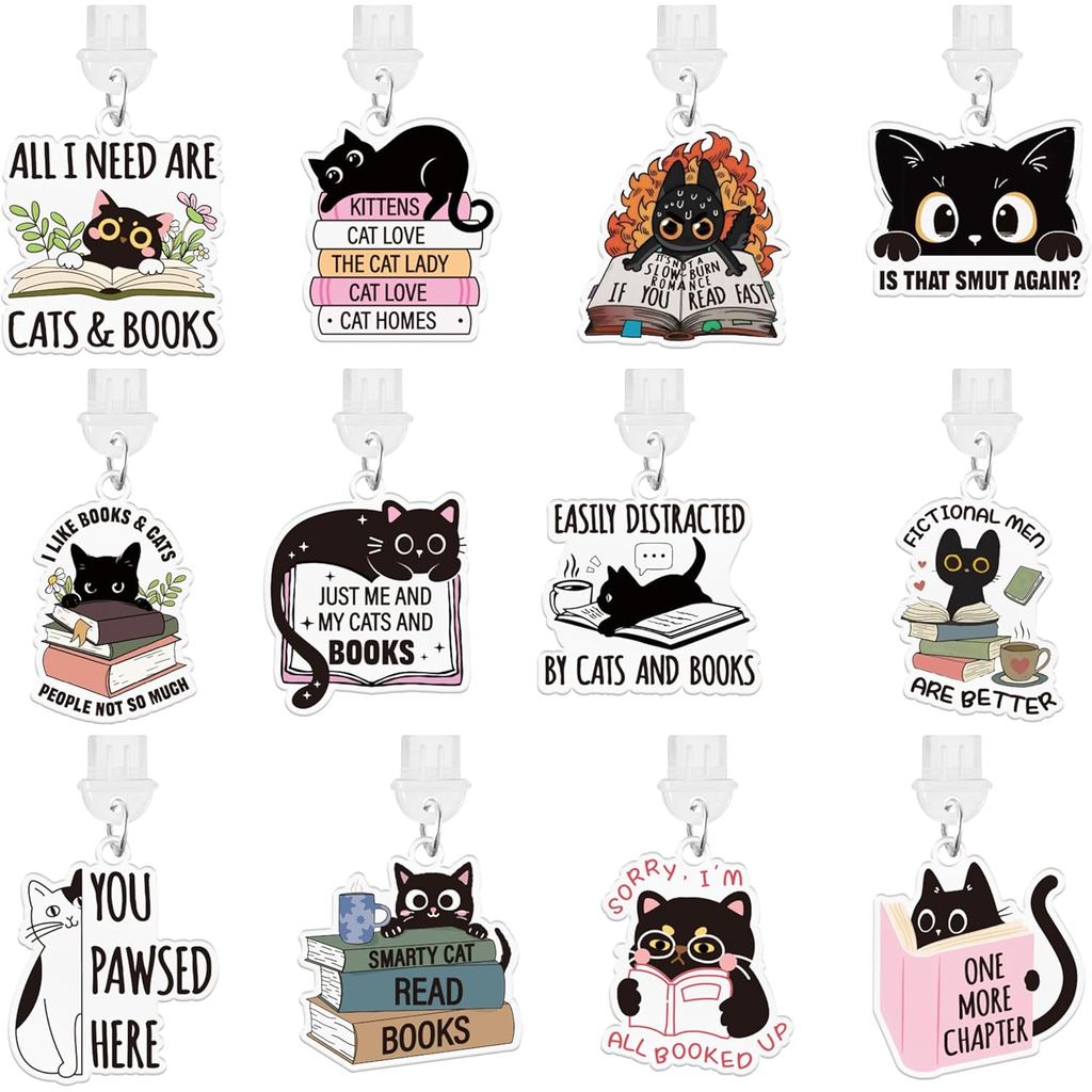 Y1tvei Black Cat Dust Plugs - 12Pcs Black Cat Reading Themed Port Charm Compatible with Type C Charging Port Covers, Ant