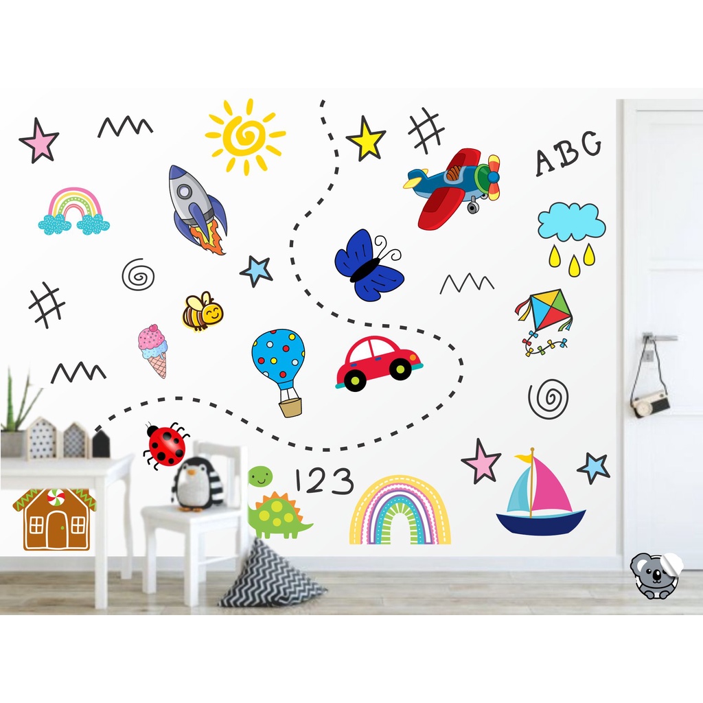 Adesivo de Parede Painel Elementos Brinquedos Tema Infantil Papel de Parede Auto Colante Decalque