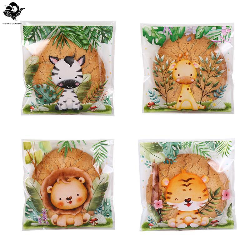 PFG 50 Pçs/Saco Selva Animal Auto Selagem Sacos De Doces De Biscoito Um Tema Decoração De Festa De Aniversário Crianças