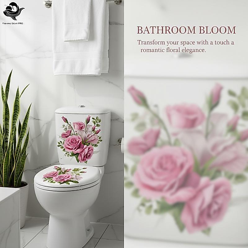 PFG Rosa Tema Toalete Stier À Prova Dwaterproof Água Banheiro Capa De Auto Adesivo Fácil Decoração Para Casa FG