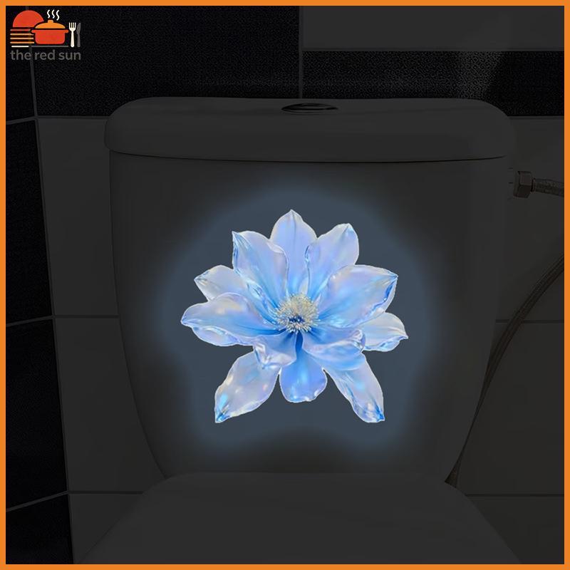 TSBR Brilho No Escuro Arco-Íris Azul Flor Toalete Stier Cristal Brilhante Tema Floral Decalque Auto-Adesivo Removível De