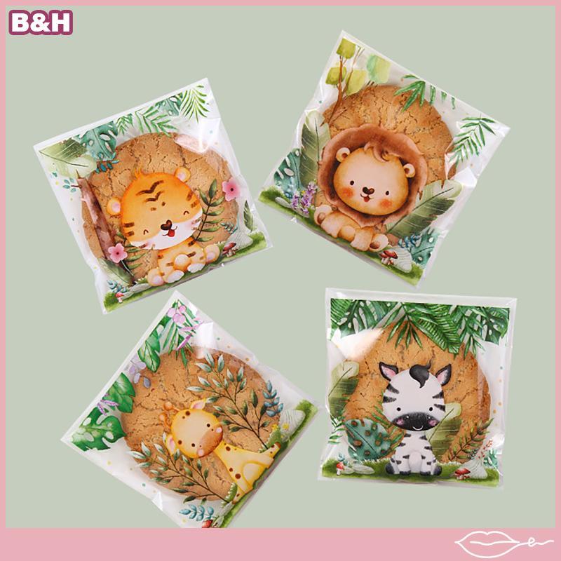 50 Pçs/Saco Selva Animal Auto Selagem Sacos De Doces De Biscoito Um Tema Decoração De Festa De Aniversário Crianças Pres
