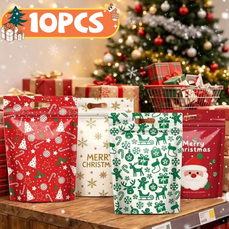 Saco De Embalagem De Lanche De Papai Noel De Férias Auto-Vedante Reutilizável-Tema De Natal Bolsa De Embrulho De Chocola