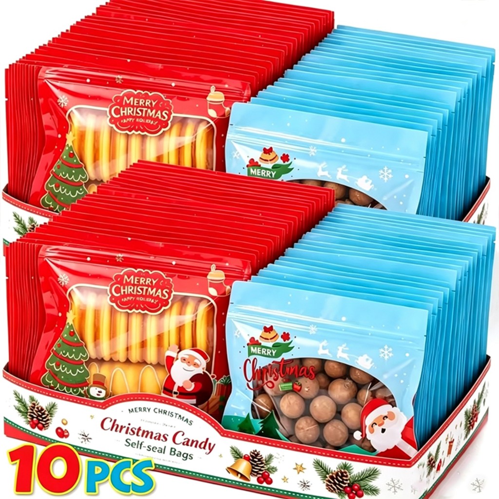 Sacos De Armazenamento De Biscoitos Doces De Férias Portátil Auto-Selo Plástico Tema De Natal Bolsas Santa Árvore Padrão