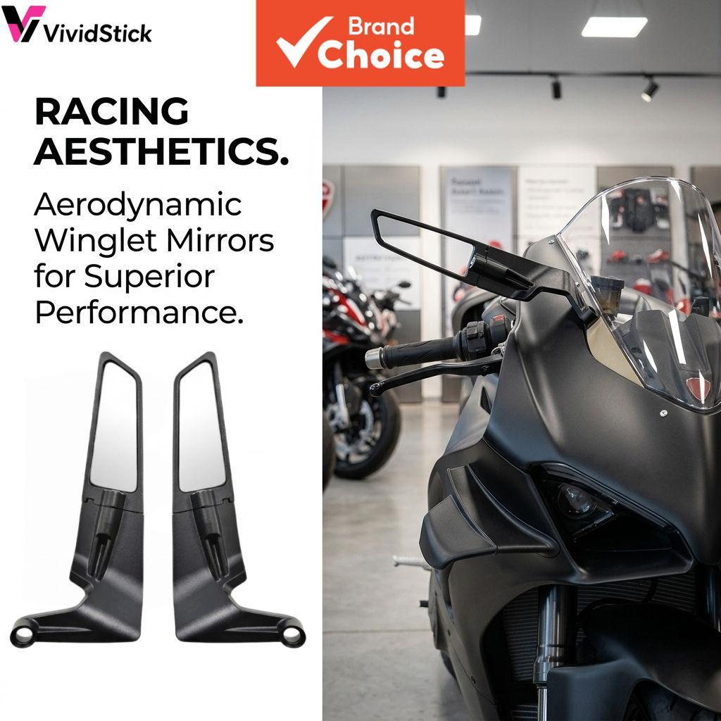 Vividstick Espelho Retrovisor Giratório Ajustável , 2 Peças , Para Sportbike , Bicicleta Nua , Lateral Aerodinâmico Univ