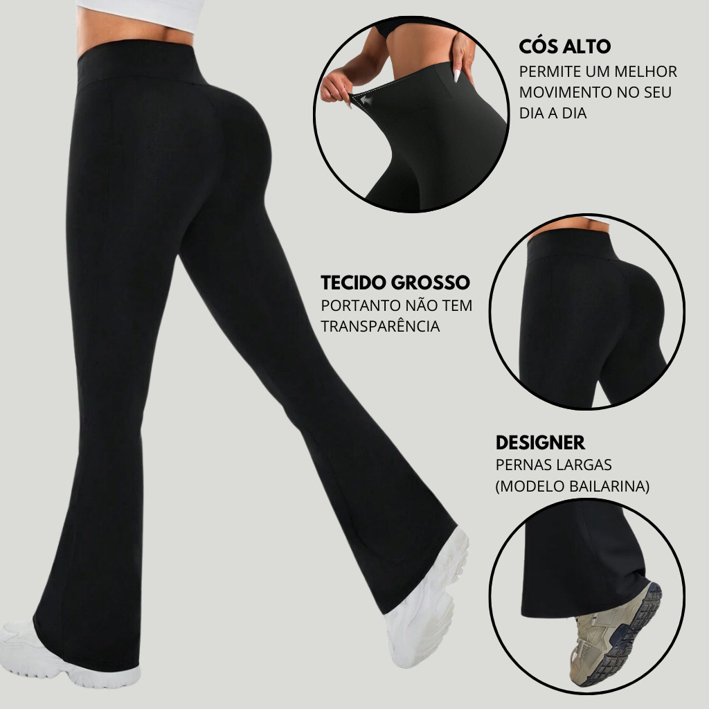 Calças Legging Flare Femininas Pretas de Cintura Alta