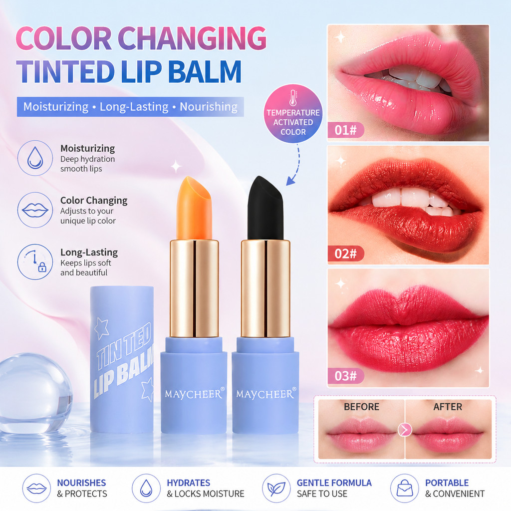 Bálsamo Labial Que Muda De Cor , Batom Colorido Ativado Por Temperatura , Fórmula Hidratante Laranja Preta