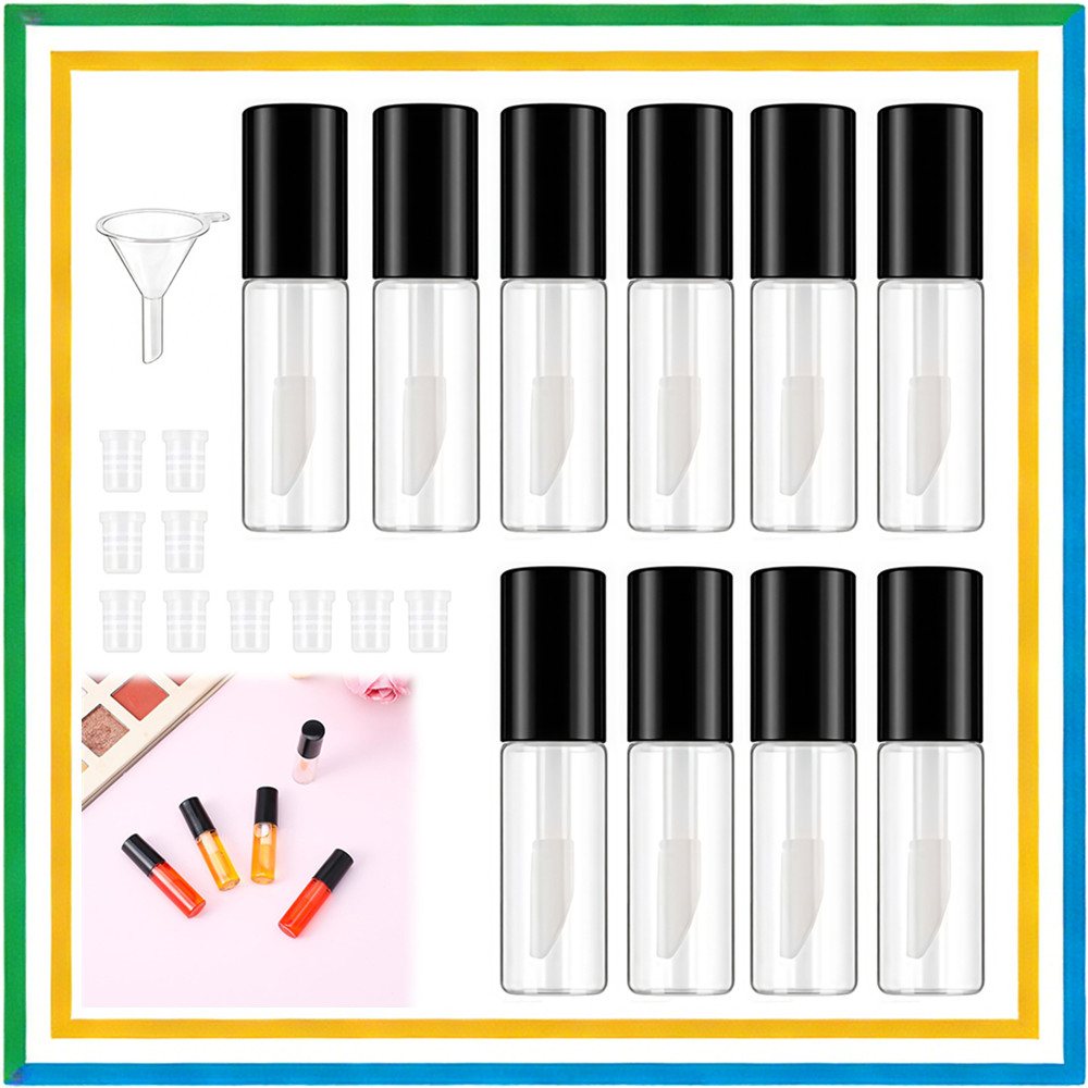 Mini tubo de brilho labial de 1.2ml com pincel DIY Lip Glaze Garrafa vazia preta 10/20/30 unidades pacote