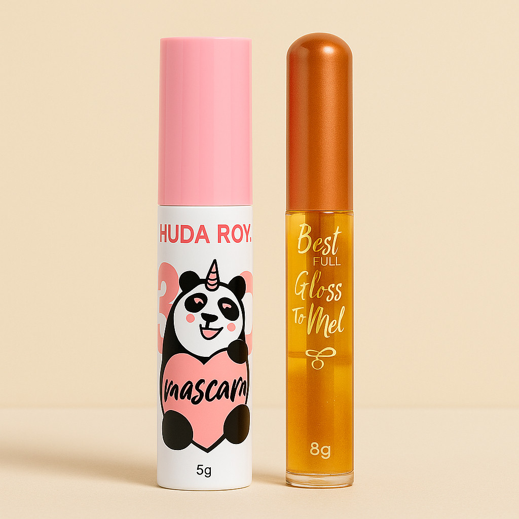 Gloss Labial - LIPHONEY + Máscara Rímel Para Cílios Big No Panda Volumão Preta Pincel Curvado Definição