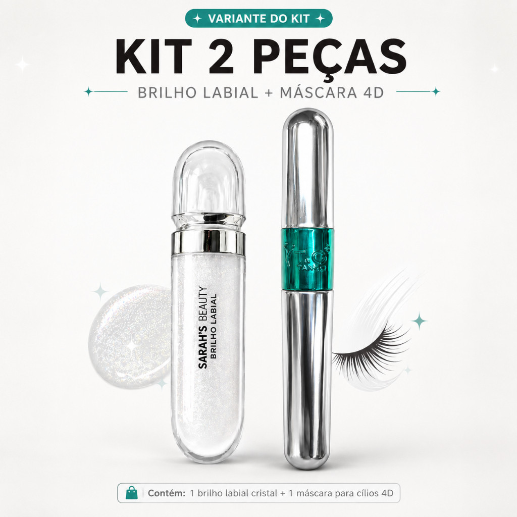 KIT Máscara T&G Tango 4D Preta à Prova d'Água + Sarah's Beauty Brilho Labial Gloss Textura Leve