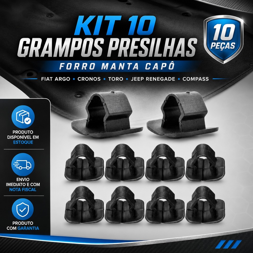 KIT 10 GRAMPOS PRESILHAS FORRO MANTA CAPO FIAT ARGO CRONOS TORO JEEP RENAGADE COMPASS