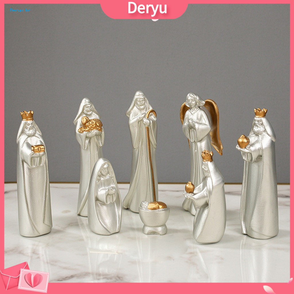 Christmas Gift for Family Nativity Scene Figures 8 Pcs Resin Figurines Set – Christian Miniature Statues Holiday Table