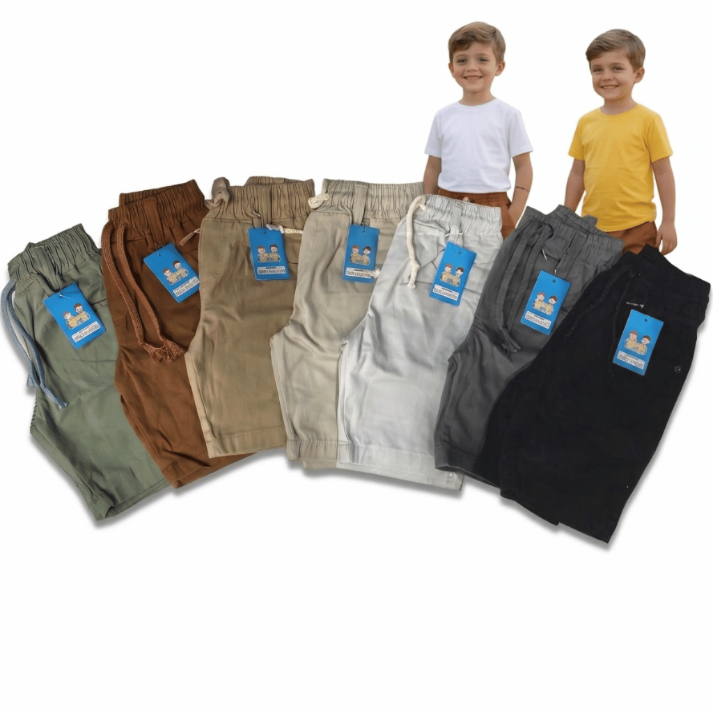 Kit 2 Bermudas Sarja Infantil e Juvenil Menino Com Elastano Cós Elástico Ajustável Tam 4 ao 16