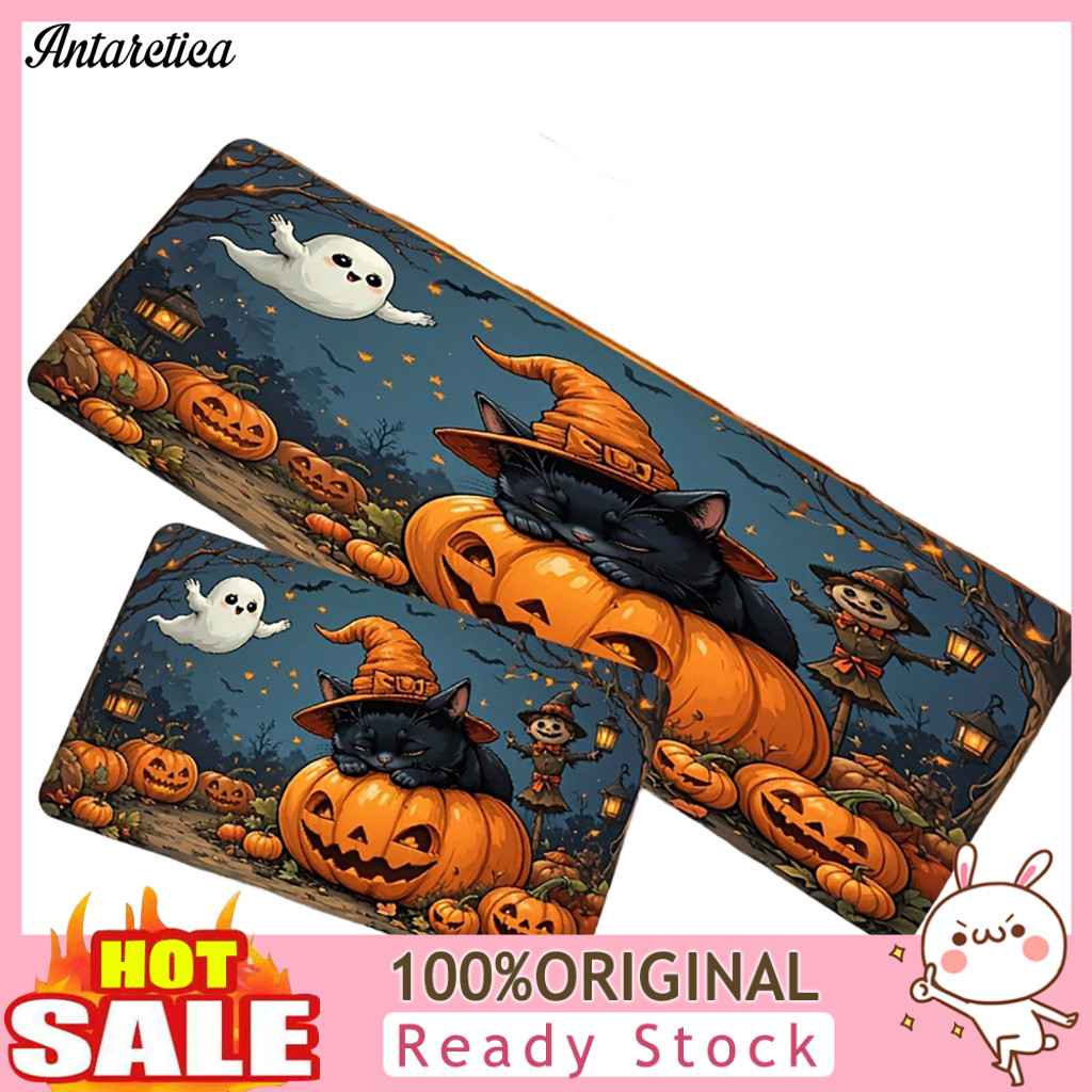 Halloween Kitchen Mat Home Decor 2pcs Rugs Set – Anti-slip Absorbent Floor Mats with Pumpkin Black Cat Ghost Designs f
