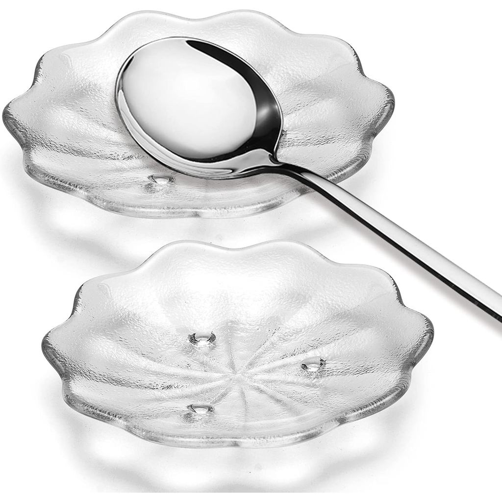 Glass Spoon Rest Set of 2, Small Flower Shaped Spoon Rest Holder for Stove Top, Countertop, Coffee Station Decor, Kitche