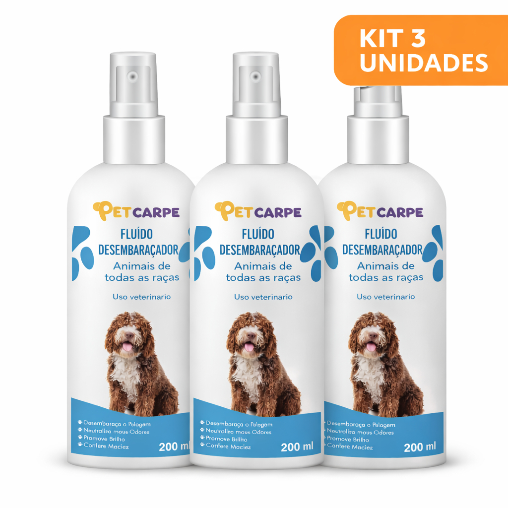Kit 3 Spray Fluido Desembaraçador Pet Carpe 200ml Tira Nós e Frizz Cães e Gatos Pets